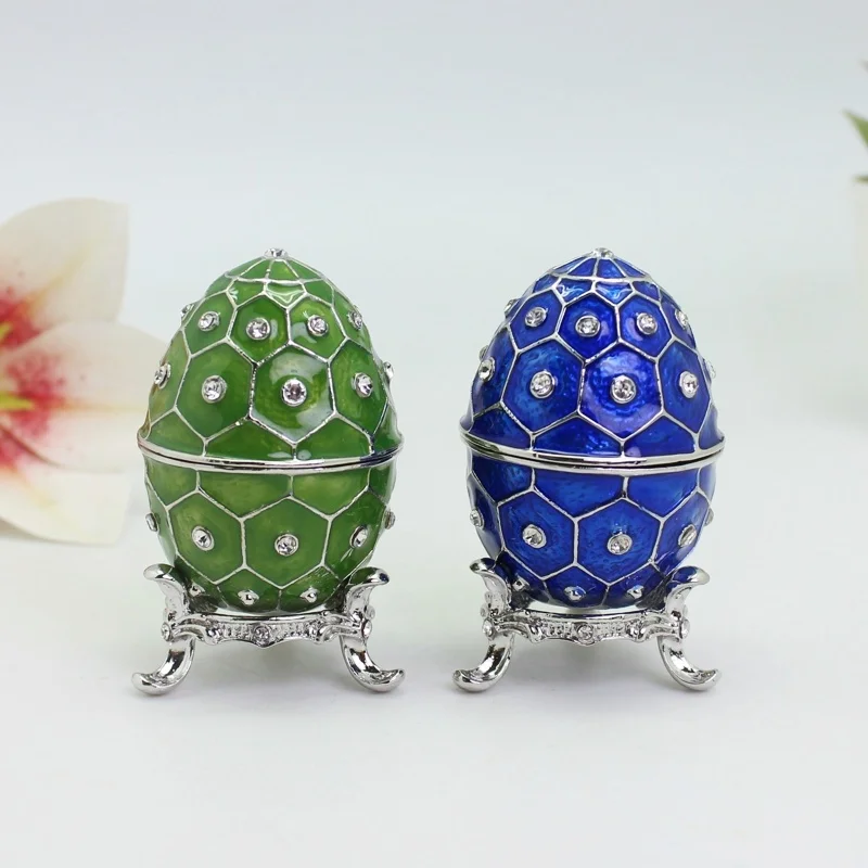 SHINNYGIFTS Faberge Egg Metallfigur, handbemalte Emaille-Schmuckkästchen für Heimdekoration, einzigartiges Ostergeschenk für die Familie