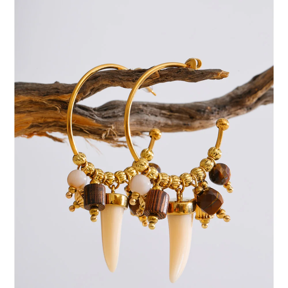 Yhpup Earrings Resin Horn Beads Pendant Drop Hoop for Women