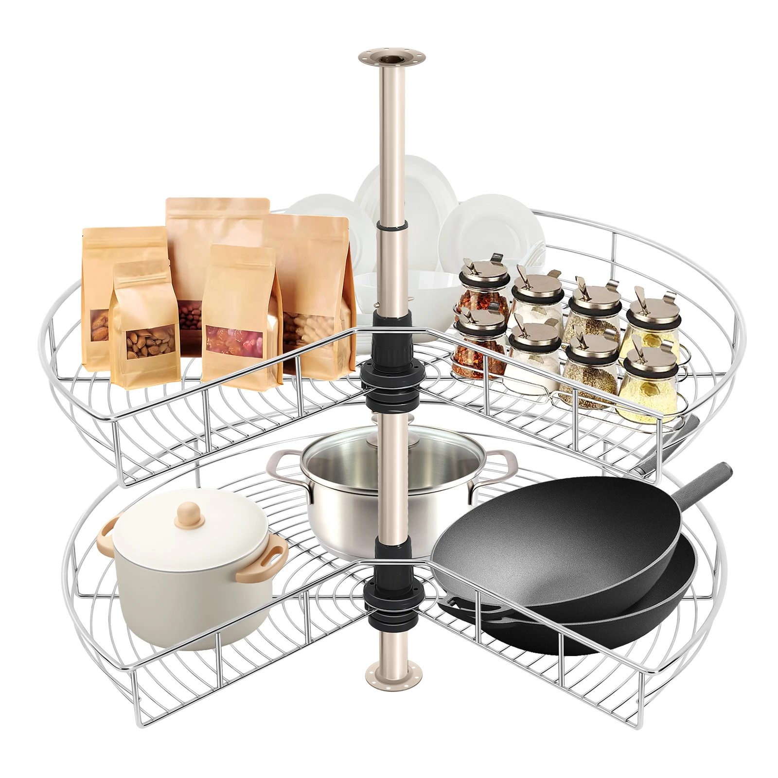 Pull Out Cabinet Shelves,2-Tier Rotating Kitchen Storage Organizer,Blind Corner Kitchen Tools and Cooking Essentials Organizer