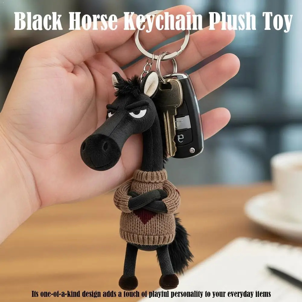 Plush Black Horse Keychain and Backpack Pendant: 2026 Year of the Horse Mascot