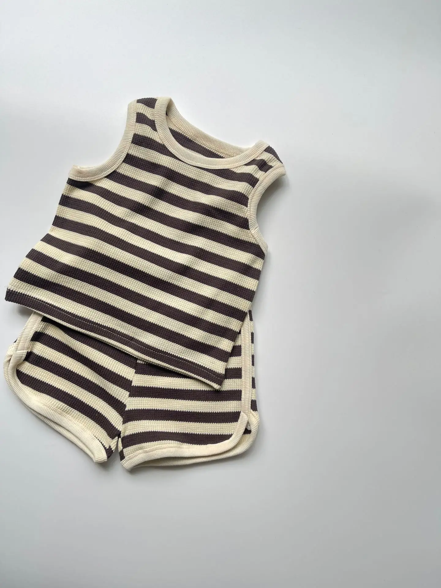 2025 Summer New Baby Sleeveless Clothes Set Infant Boy Girl Vest + Shorts 2pcs Suit Toddler Waffle Striped Breathable Outfits 5