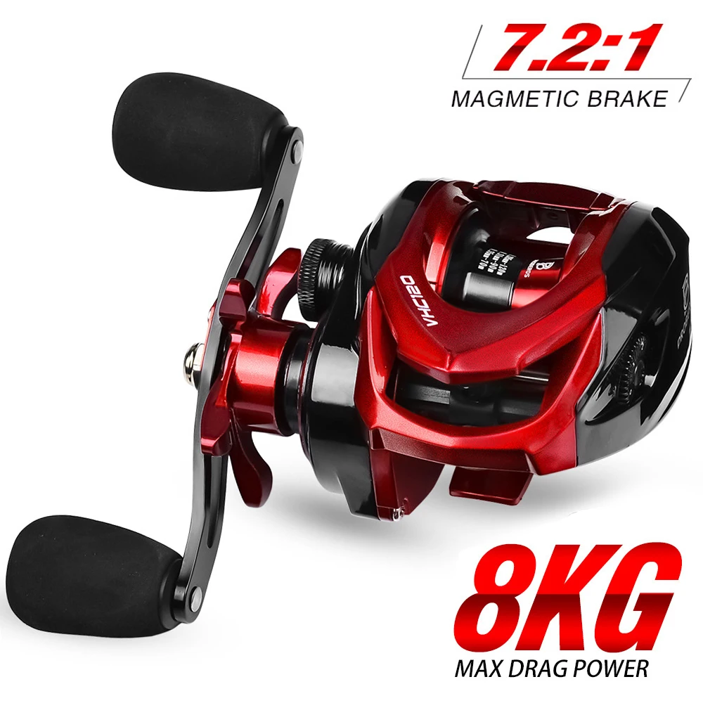 

New Baitcasting Reel 7.2:1 Gear Ratio 8Kg/17.6Lb Max Drag Fishing Reel with Metal Spool for Freshwater Saltwater Pesca