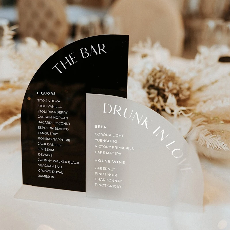 Acrylic Bar Menu Sign,Black and Frosted Acrylic Welcome Sign,Arched Bar Menu,Drinks Menu,Wedding Signage,Table Decor