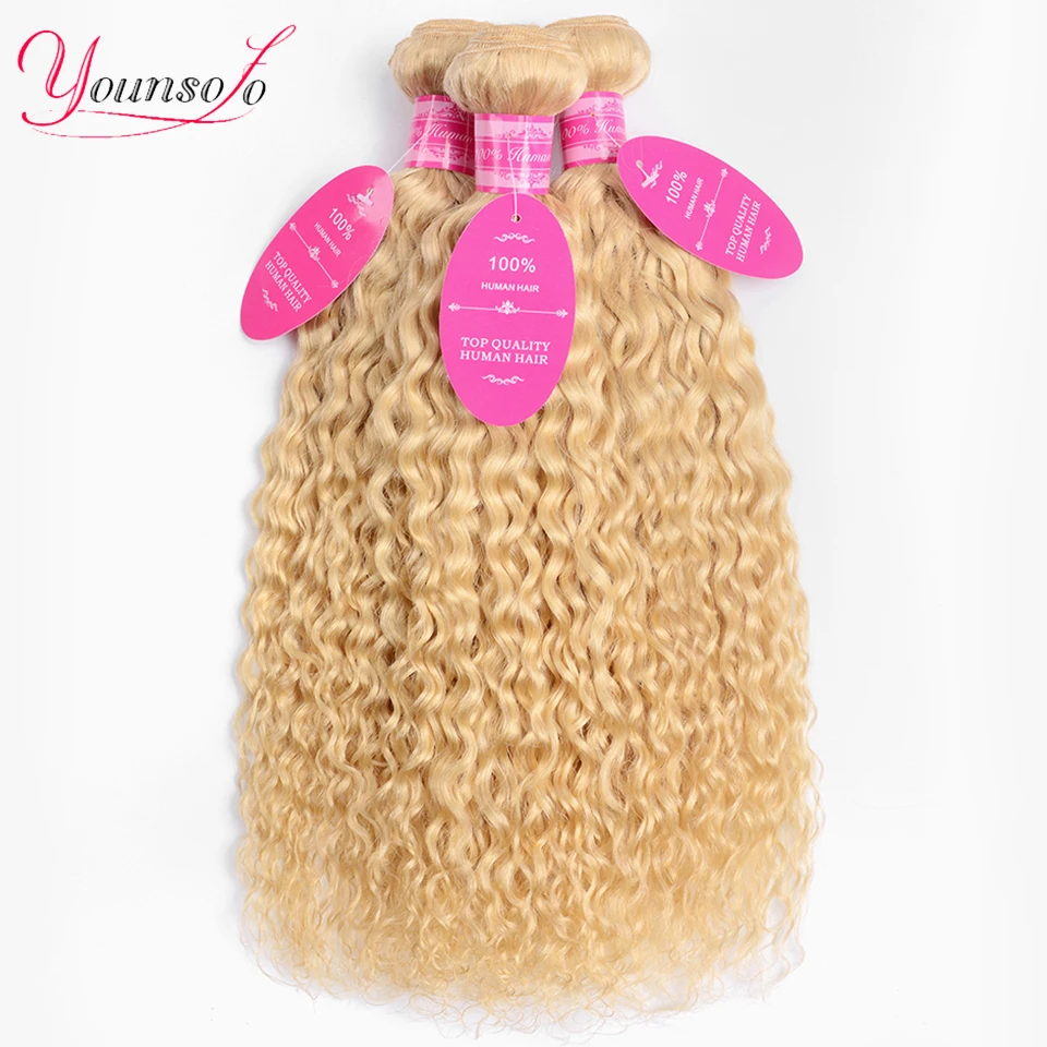 Younsolo 613 Human Hair Water Wave Bundles Brazilian Human Hair Water Wave Blonde Bundles 8-30Inch Curly Extensions