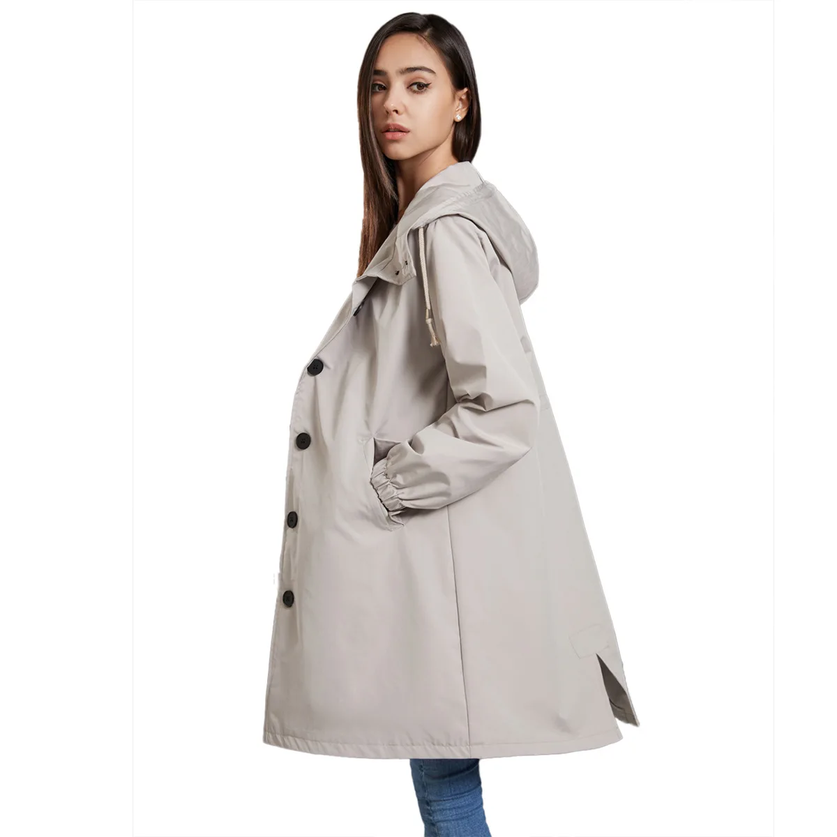 Autumn and winter new waterproof hooded trench coat women's casual long coat women's loose women's clothing free shipping offers