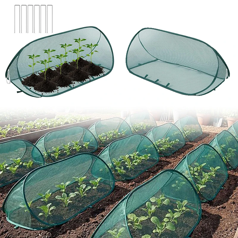 Green Triangular Garden Plant Pop-up Cover with Breathable Mesh for Vegetable and Flower Protection