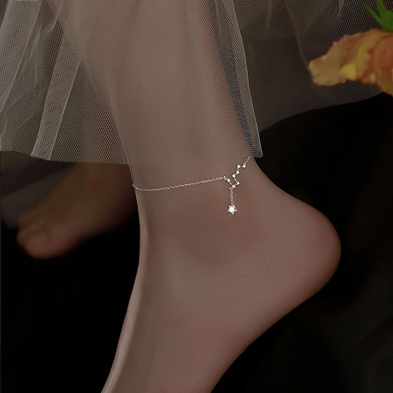 925 Sterling Silver Anklet Star Seven Linked Polaris For Woman Girl