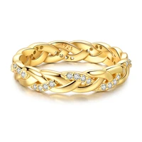 Original 925 Sterling Silver Sparkling Gold Glitter Braided Ring For Women Girls Jewelry Birthday Anniversary Gifts