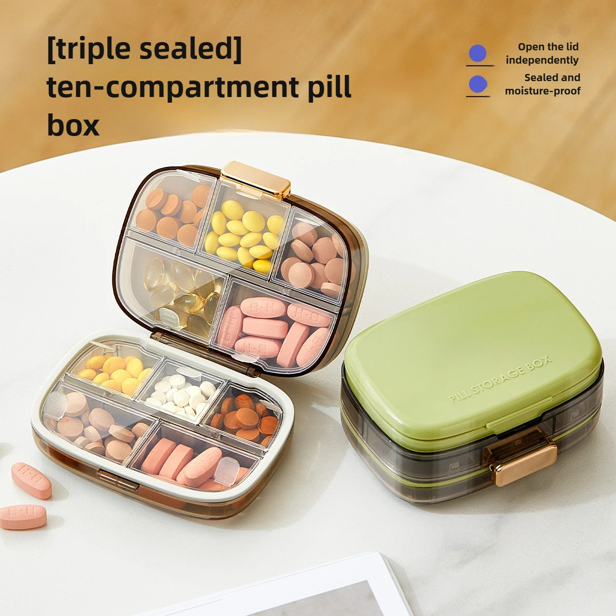 Weekly Pill Case Waterproof Pill Box Portable Travel Pill Organizer with 10 Compartments Medicine Organizer Plastik Box