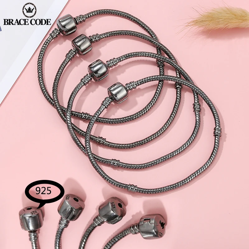 BRACE CODE Silver Plated With 925 Logo Snake Bone Chain 3mm Bracelet Fit Original Brand Bracelet DIY Friendship Bracelet