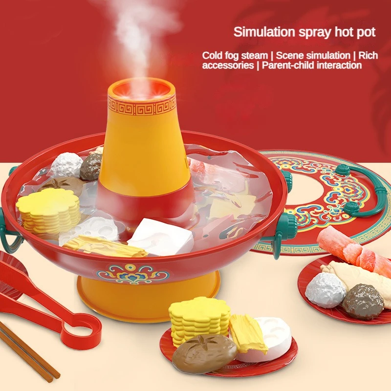

Children Play Every Kitchen Toys New Year Food Simulation Spray Steam Hot Pot Toys Parent-child Interactive Play Stove Toy