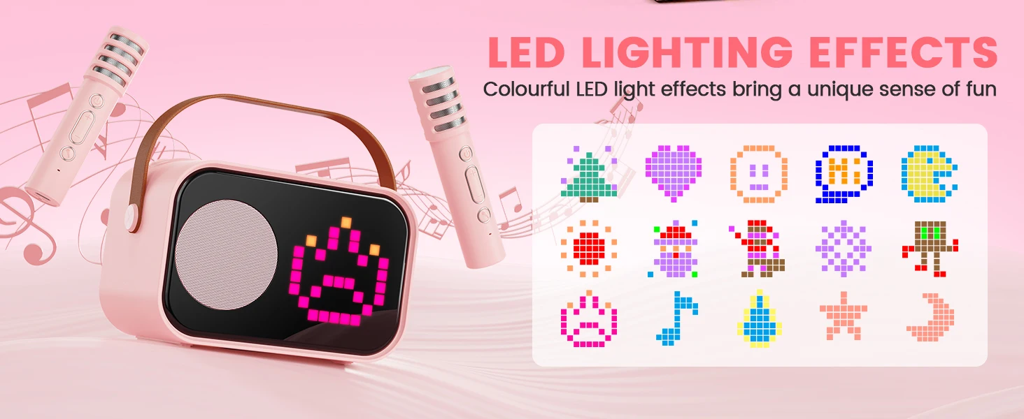FanFun Bluetooth Speaker, Karaoke Machine for Kids, Portable Speaker with Microphone, 15 Animated Mode, 4 Funny Magic Voices