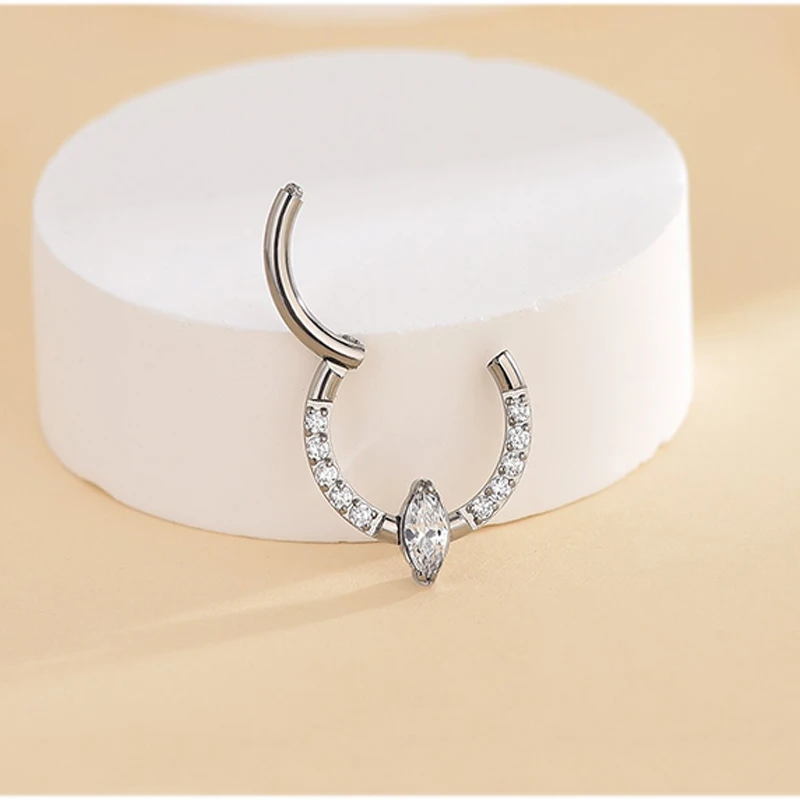 G23 Titanium Septum Piercing Earrings Zircon Hinged Segment Clicker Septum Nose Rings Cartilage Helix Ear Perforated Jewelry 16G