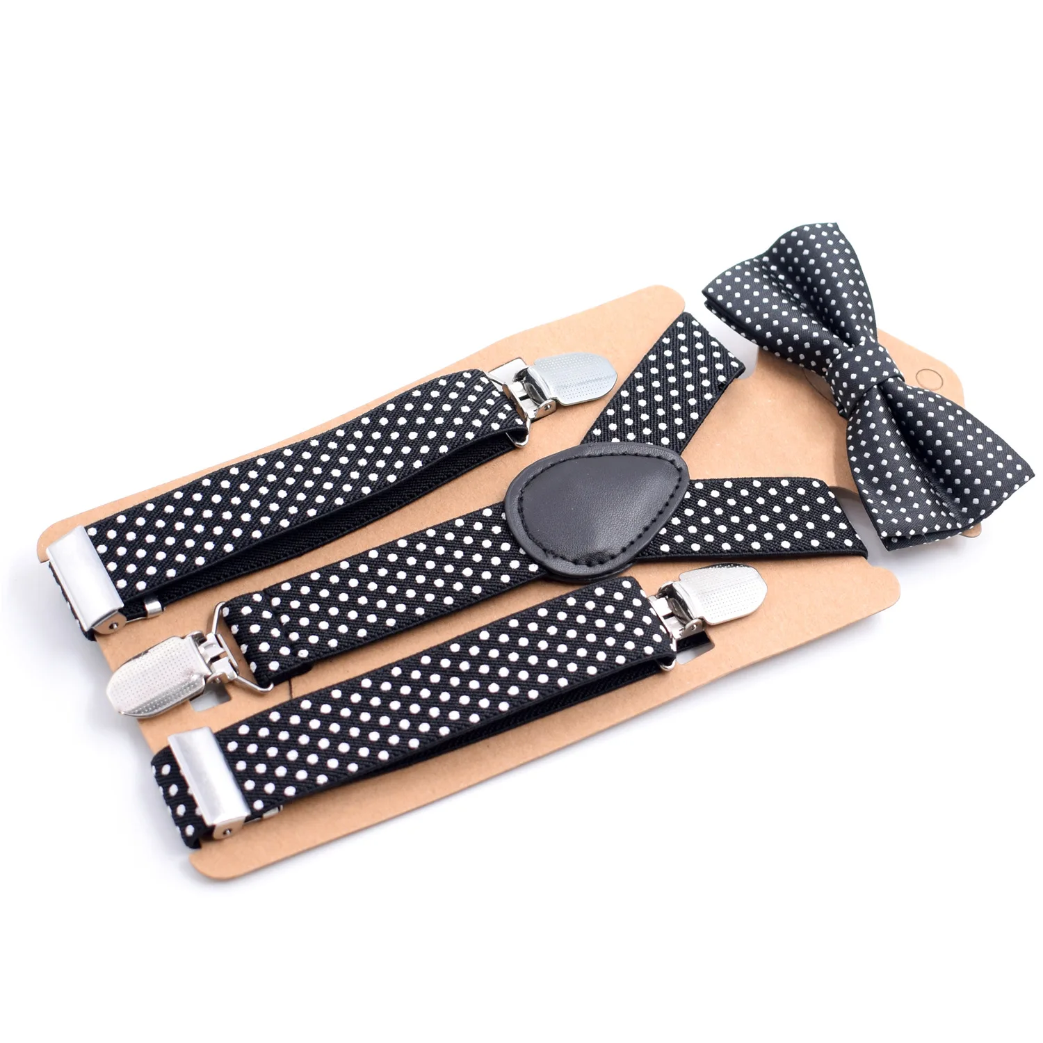 2.5CM Children's Suspenders with Bow Tie Combo Sets Party Suspenders Pattern White Dots Straps Elastic Adjustable B0805