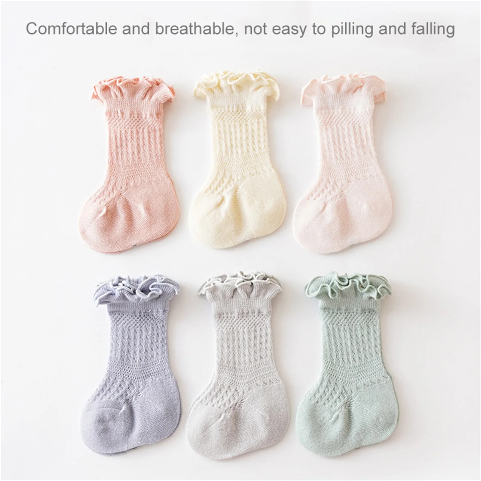 

BeQeuewll Toddler Baby Girl Crew Socks Soft Frilly Trim Socks Summer Mesh Socks for Infants For 0-3 Years