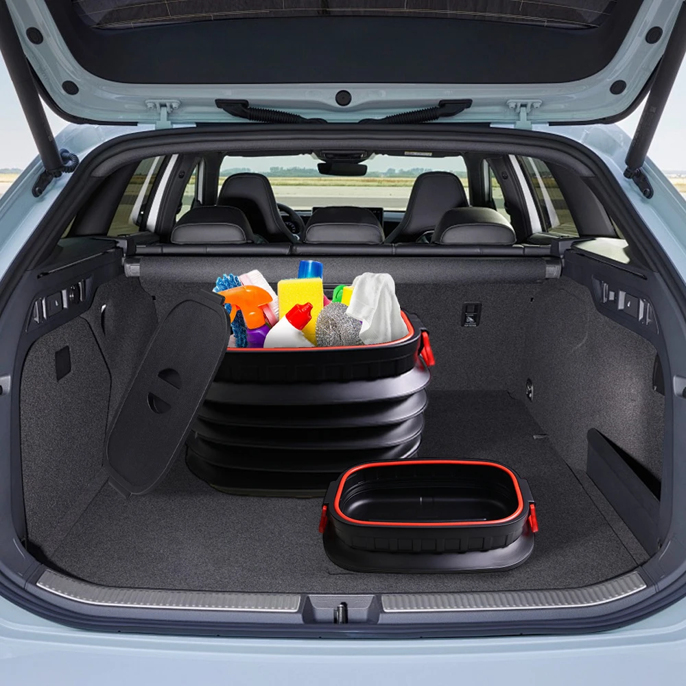 Folding Bucket Car Rubbish Bin 18L Shrinkable Bucket For Cars Washing Tool Outdoor Fishing Storage Container Trunk Organizer