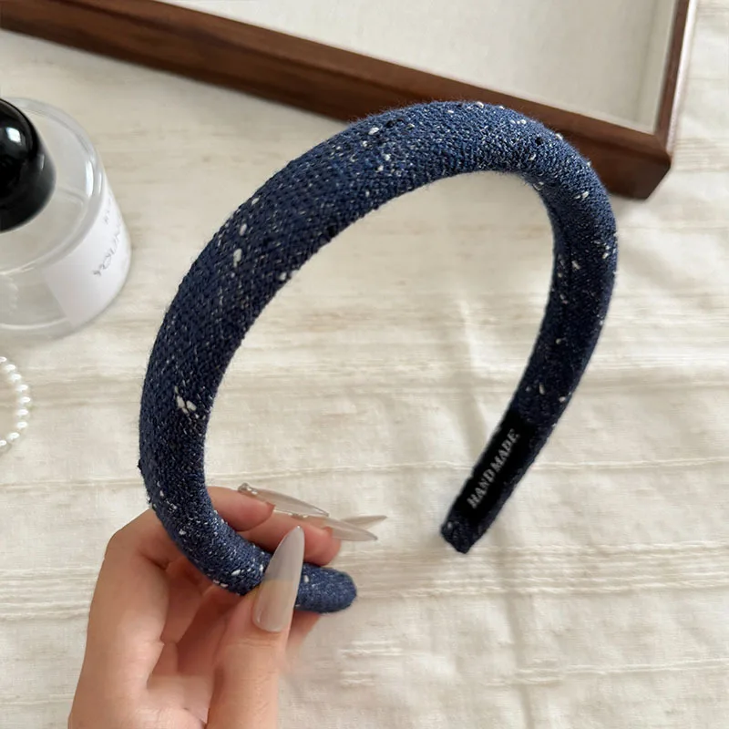 Elegant Tweed Fabric French Blue Hairband - Trendy Non-slip Padded Hair Accessory