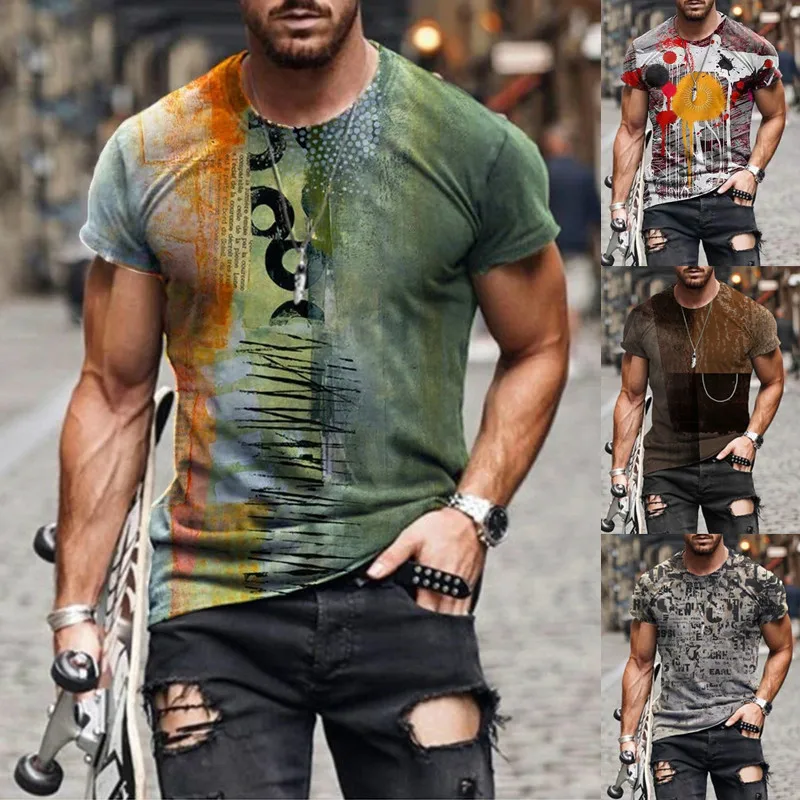 

2023 New Summer Street Fashion Graffiti Men Spades A Couples 3D Creative Character Casual Shirt Plus Size Short-Sleeved T-Shirt