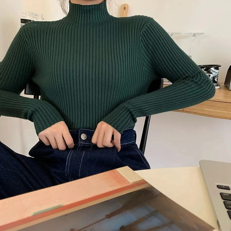 2025 tricot pulls haut Chic automne hiver pull pulls femmes à manches longues décontracté col roulé chaud basique pull – Image 4