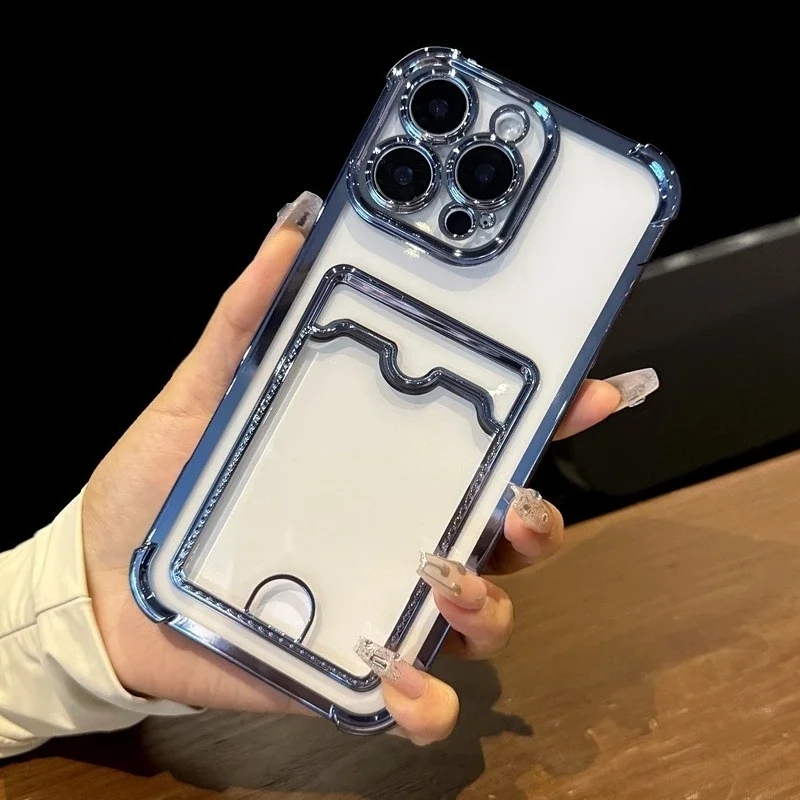 Transparent Soft TPU Wallet Phone Case with Card Holder and Clear Bumper Back Cover
