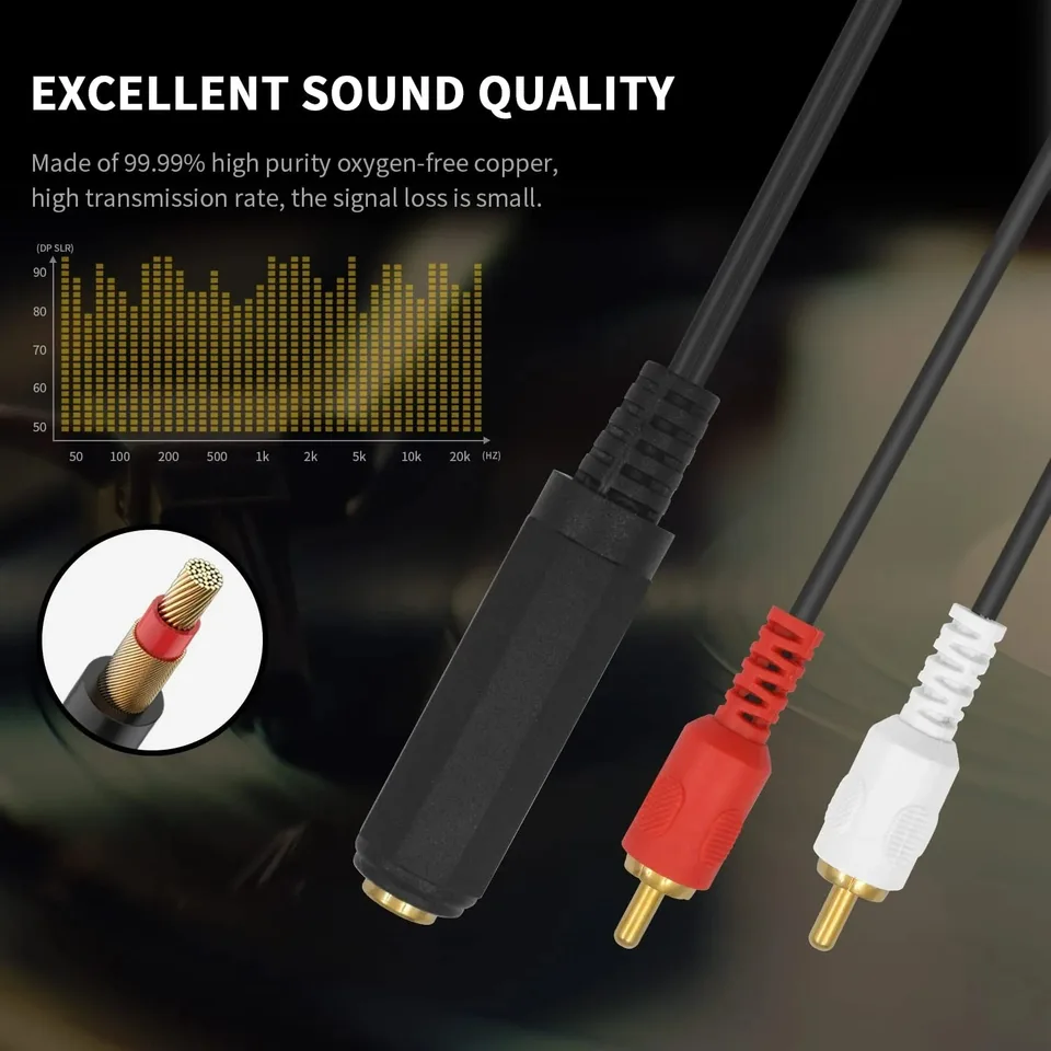 Youii Cavo Audio 6,35mm Jack TS Mono A 2 RCA Maschio – 3 Metri – Per Chitarra, Mixer, Amplificatore