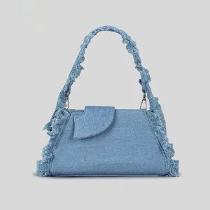 Трендовая джинсовая холщовая женская сумка под подмышки, Высококачественная плюшевая сумка с бахромой, роскошный дизайн, клатч