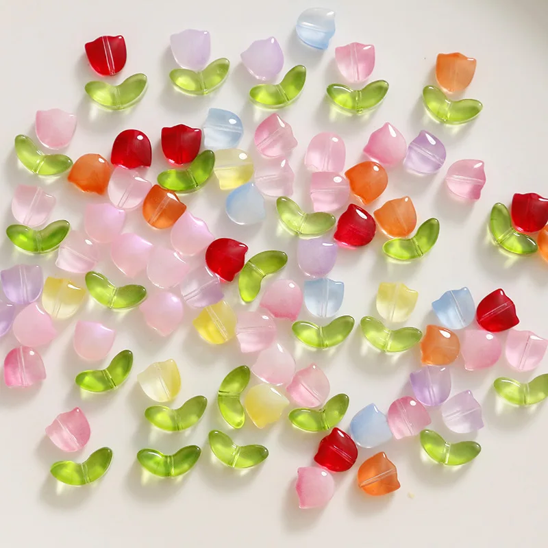 30pcs Multicolor Tulip Flower Glass Beads