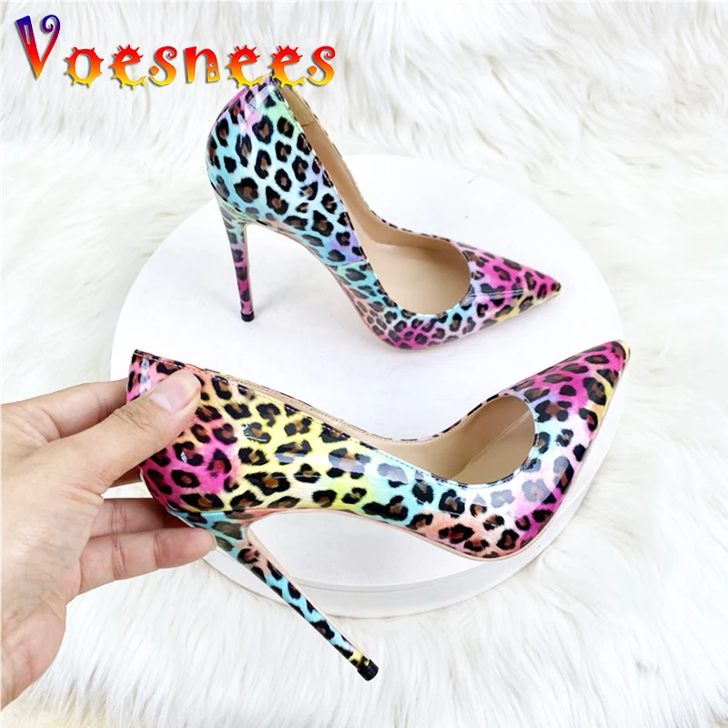 

Colorful Leopard Print Fashion Model High Heels 12CM Stiletto Pointed Toe Single Shoes Plus Size Women Fetish Pumps Autumn New
