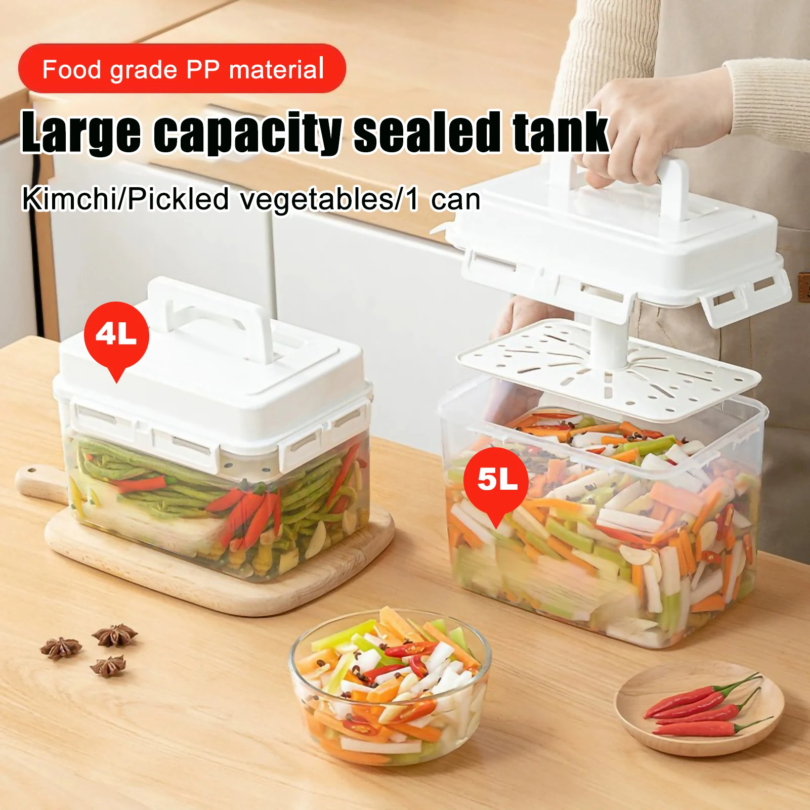 

4/5L Pickle Jar Leakproof Pickle Fermentation Container Portable for Gherkin Sauerkraut Olive and Kimchi Storage Container