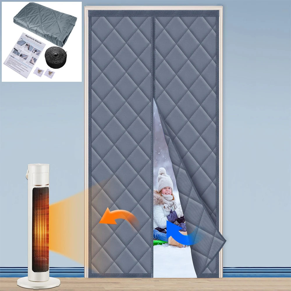 Magnetic Thermal Insulated Door Curtain WaterprooOxford Cloth Filled with Thicken Cotton Insulation Cover Blanket Window Screens