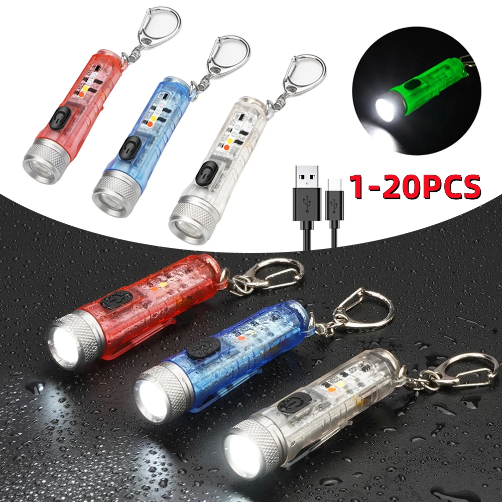 Rechargeable LED Keyring Torch Mini Lightweight Pocket Keychain EDC Flashlight 