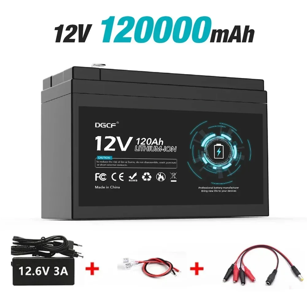 

The new 12V 100Ah 120AhCapacity18650 lithium battery pack built-in BMS for solar boat + LED + spray battery+12.6V Charger