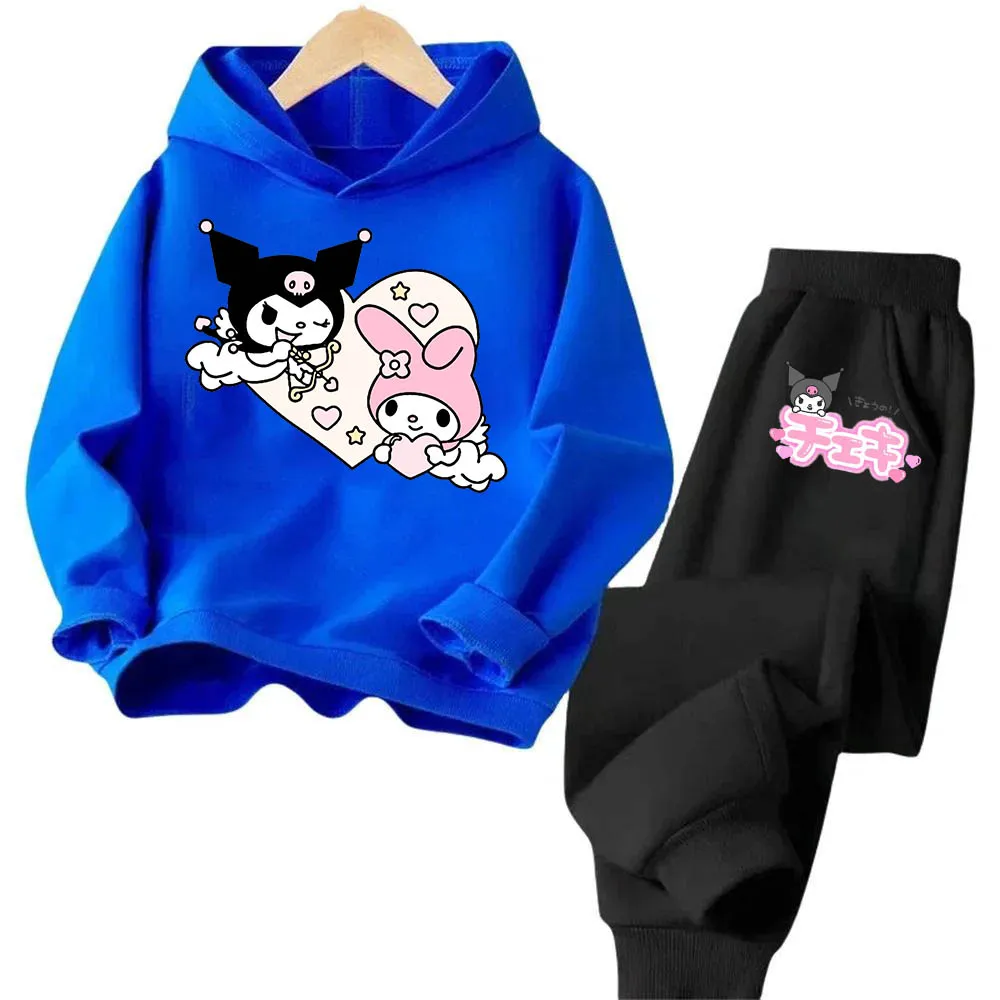 Cartoon Printed Kuromi Children's Tops Hooded Multi Color Girls' Clothing with Warm Thick Pants Sanrio Autumn and Winter New 2