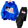 Cartoon Printed Kuromi Children's Tops Hooded Multi Color Girls' Clothing with Warm Thick Pants Sanrio Autumn and Winter New 2