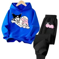 Cartoon Printed Kuromi Children's Tops Hooded Multi Color Girls' Clothing with Warm Thick Pants Sanrio Autumn and Winter New 2