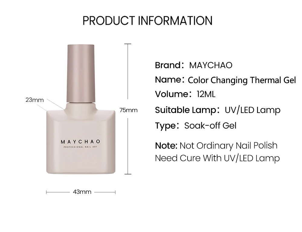 Description Picture 3 of itemMAYCHAO 12ML Color Changing Thermal Gel Nail Polish 1Pc Cherry Pink-Rosette Glitter Change Soak Off Nail Polish Nail Art Varnish