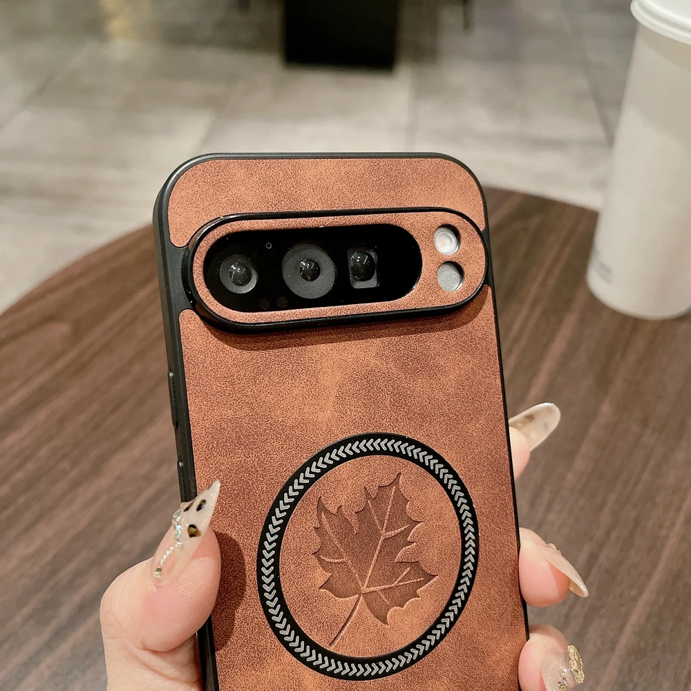 Luxury Maple Leaves Magnetic Leather Wrist Strap Case