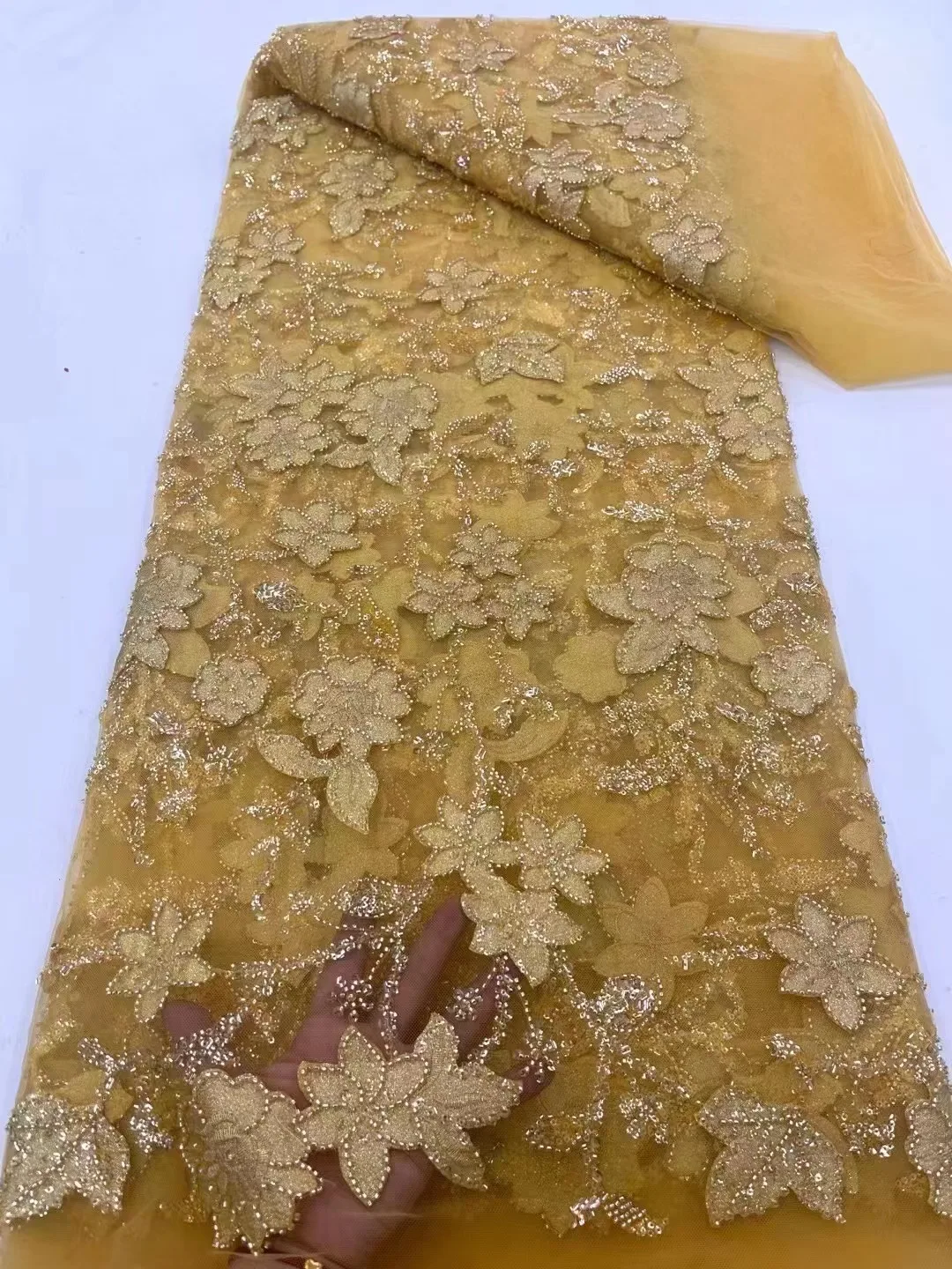 

Nigerian Handmade Beads Lace Fabric 2024 High Quality Sequins Beaded Embroidery African French Lace Fabric For Dress