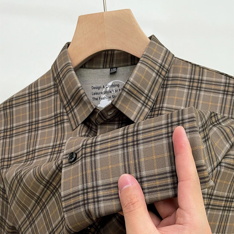 

Роскошная Осенняя модная классическая деловая Повседневная полосатая рубашка с длинными рукавами и отложным воротником, дизайнерский Мужской Топ