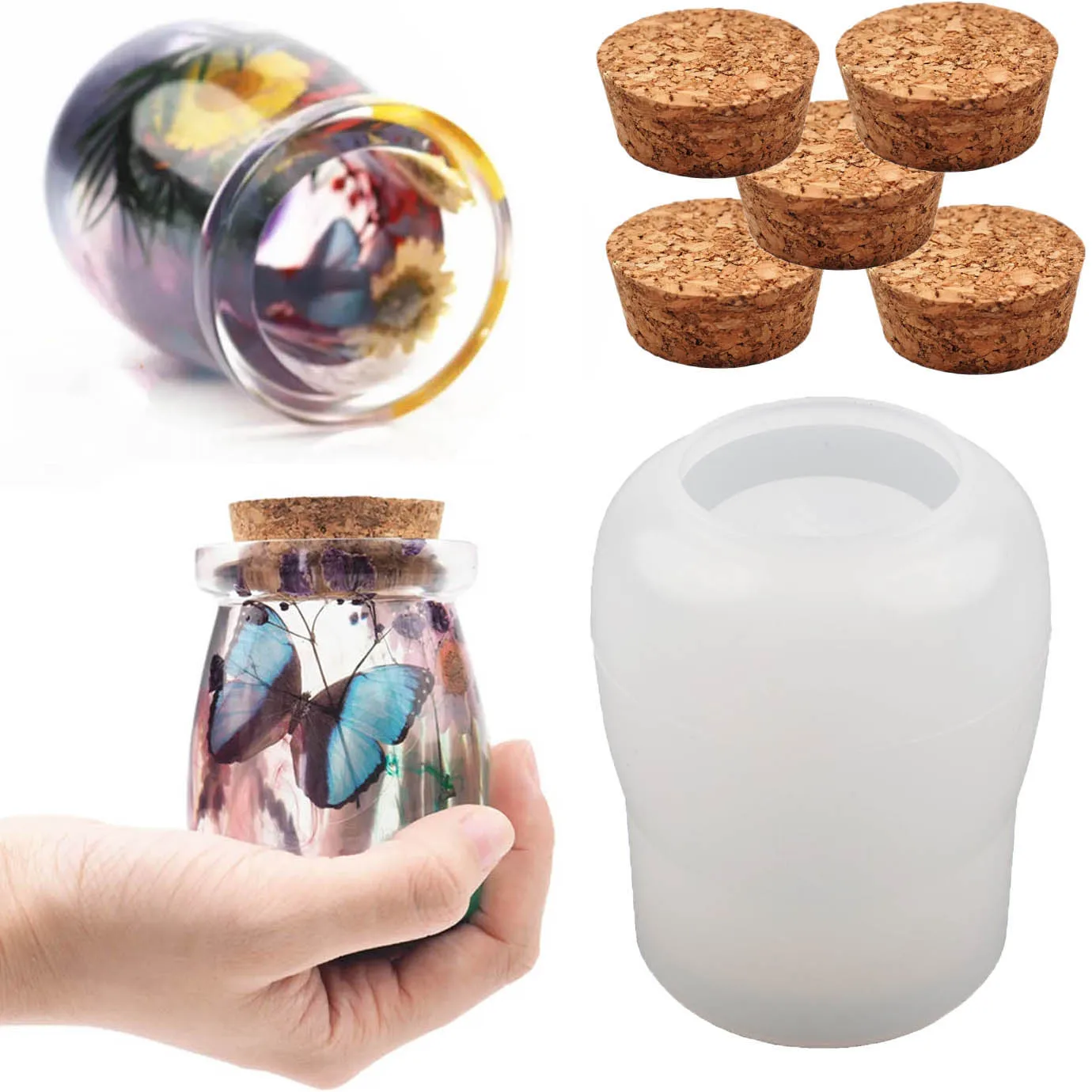 Spices Jar Silicone Molds Concrete Candy Bottle Seasoning Containers Resin Mold Wood Lids silicone mold