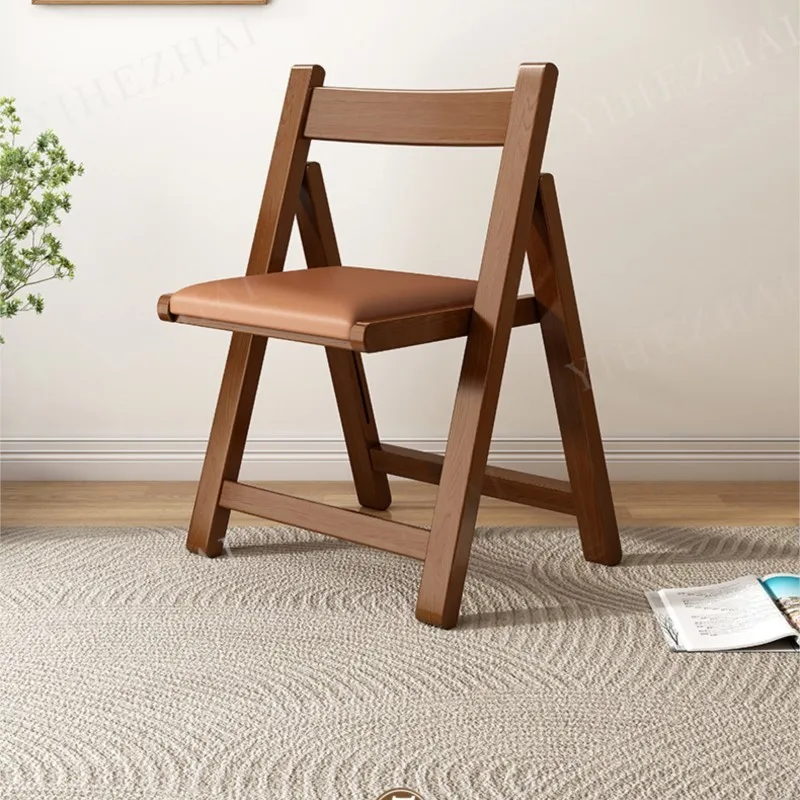 Simple Solid Wood Folding Chair Dining Chair Small House Simple Foldable Back Outdoor Home Portable Chairs For Kitchen folding chair
