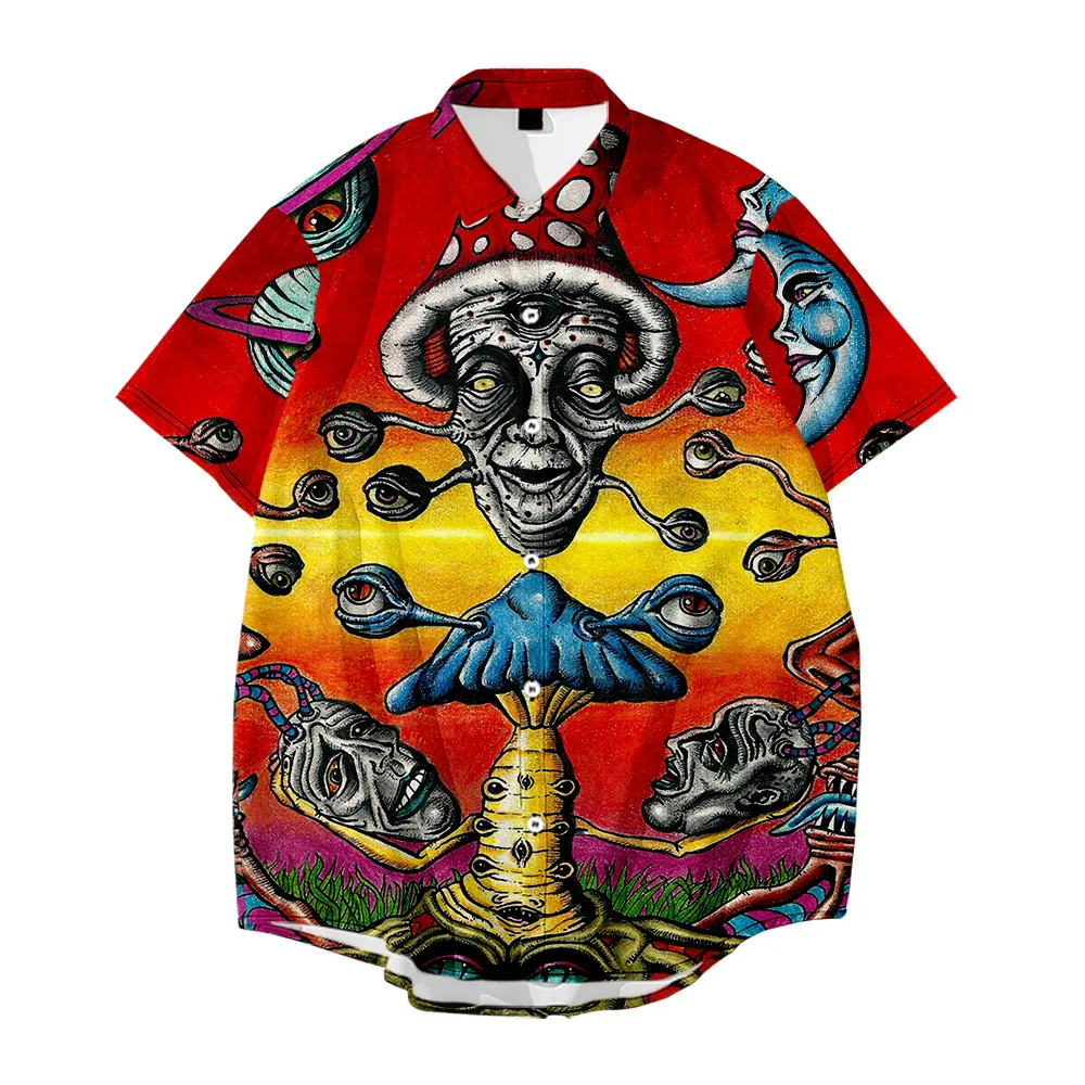 

Men's Shirts Alien Short Sleeve Stand Collar Summer Sci-fi Pattern Loose Casual Hawaii Holiday Beach Shirt Tops