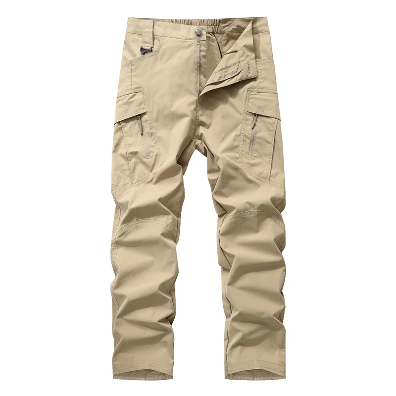 Men's Clothing Spring Autumn High Waisted Zipper Pockets Button Solid Cargo Casual Straight Sweatpants England Style Pants