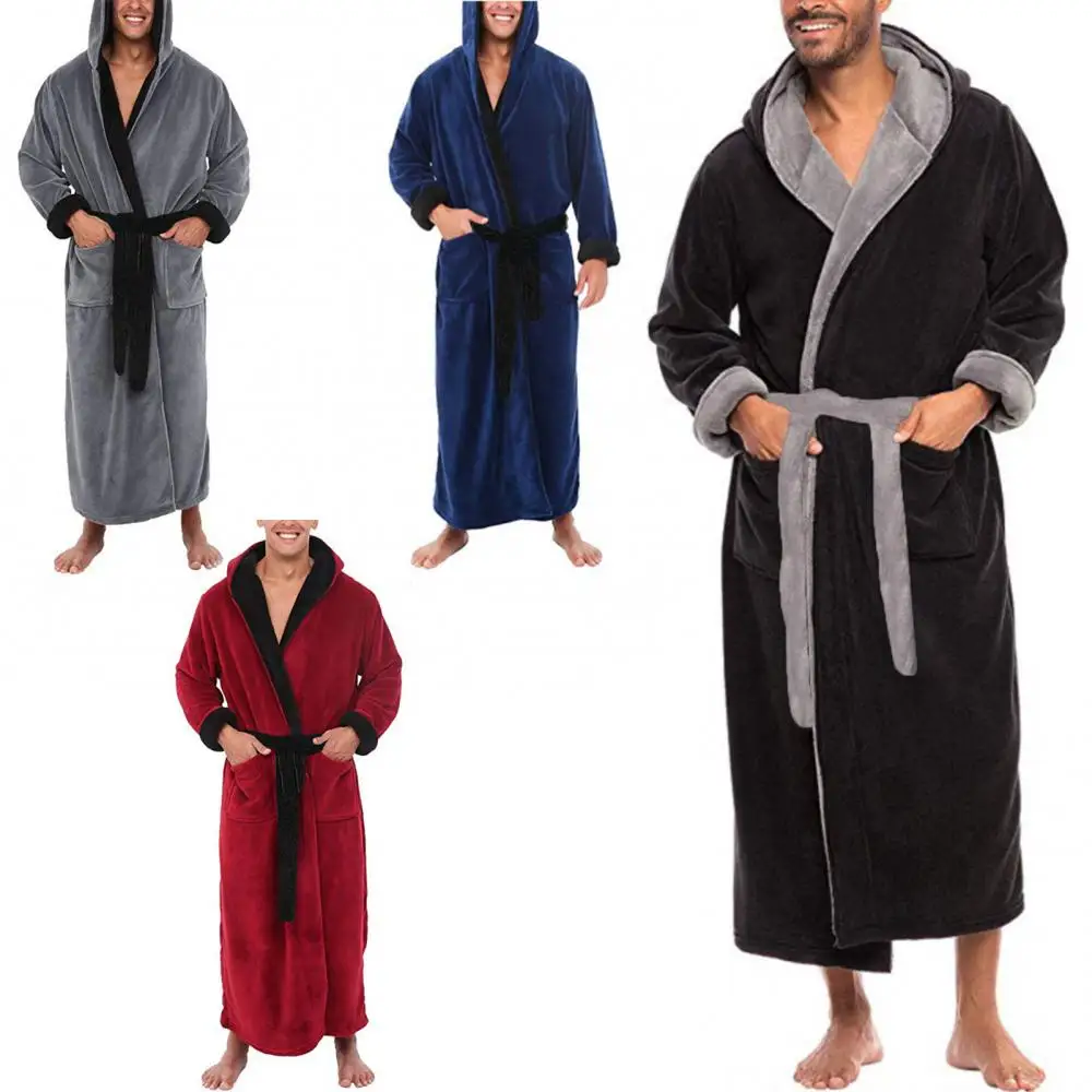 Flannel Robe flannel robe cotton bathrobe Bathrobe Clothes Nightgown Sleepwear Casual Long Sleeve Mens Man Winter Warm Flannel Robe Plush Shawl Male Bath Robe Lounge Home