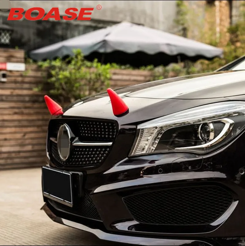 

2Pcs 3D Devil Horns Auto Exterior Decoration Fun Car Sticker Creative Gift Roof Hood Emblem Front Vehicle Pink Red Car Styling