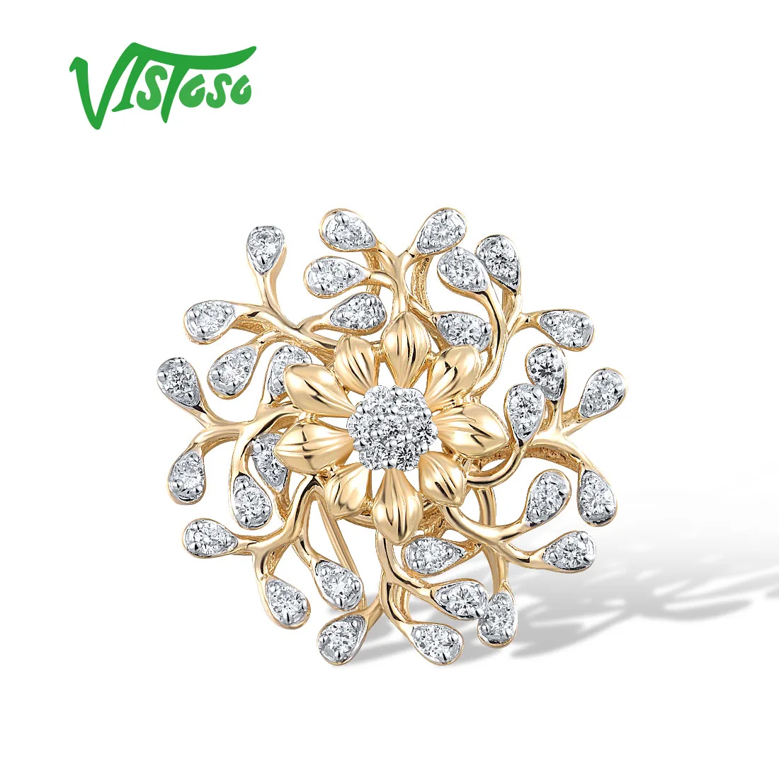 

VISTOSO Gold Pendant For Women Pure14K 585 Yellow Gold Genuine Shiny Diamond Flower Wedding Anniversary Fashion Fine Jewelry