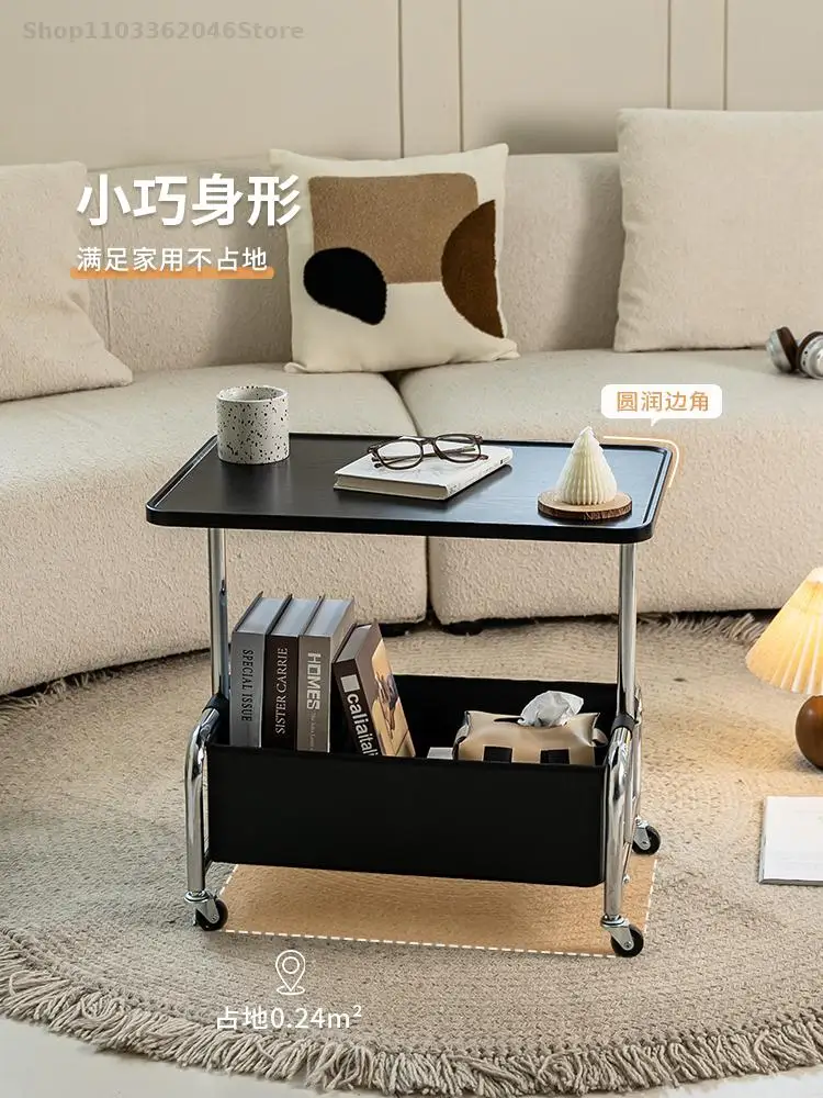 Living Room Sofa Side Table With Wheels Modern Simple Movable Small Coffee Table Light Luxury High-end Creative Bedside Cabinet