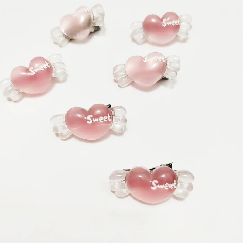 2PCS/Bag Sweet Cute Pink Love Wings Hair Clip Y2k Girly Heart Angel Wing Hairpin Lovely Simple Bangs Side Clips Hair Accessories 10pcs love wing wooden clips kawaii memo clip pink heart paper clips for message photo notes letter decor clip for school gifts