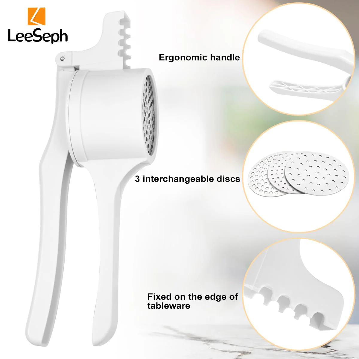 Potato Masher 3 Stainless Steel Interchangeable Discs Manual Potato Press Ricer Kitchen Tool Fruit Vegetable