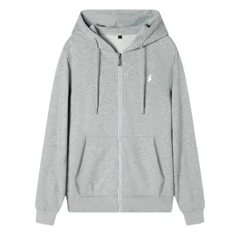 Mens Hooded Jacket Long Sleeved With Drawstring Zipper Closure Solid Color Casual Sportswear